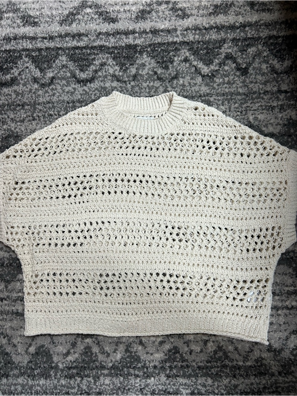 American Eagle Outfitters Cream Open-Knit Crewneck Sweater